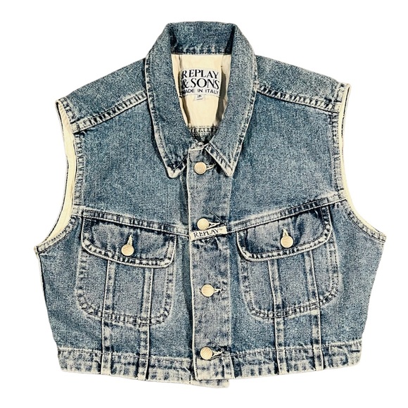 REPLAY & SONS**Cropped Denim Vest**Size III (3)**VINTAGE NEW - Picture 3 of 4